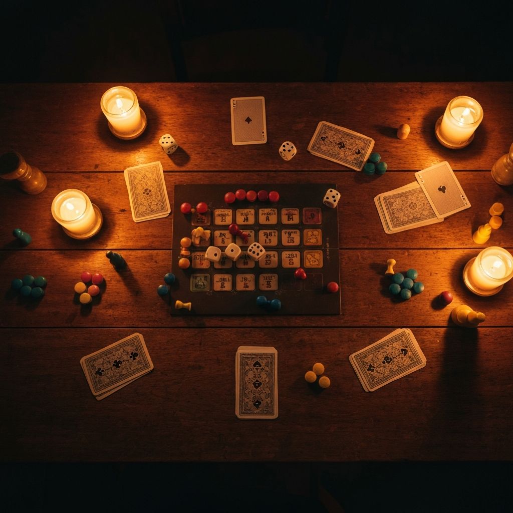 Társasjáték figurák fa asztalon